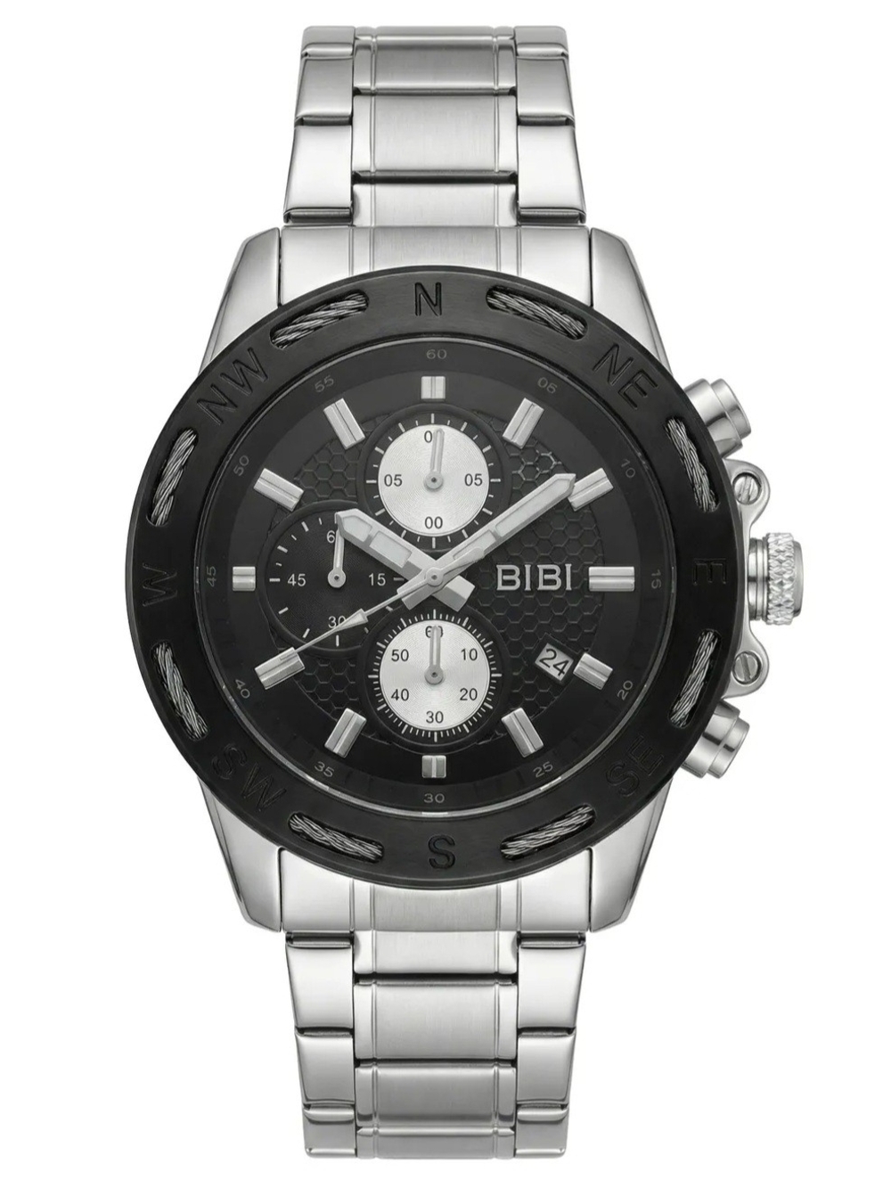 BIBI Men's Stainless Steel Chronograph Watch - Black & Silver 37mm